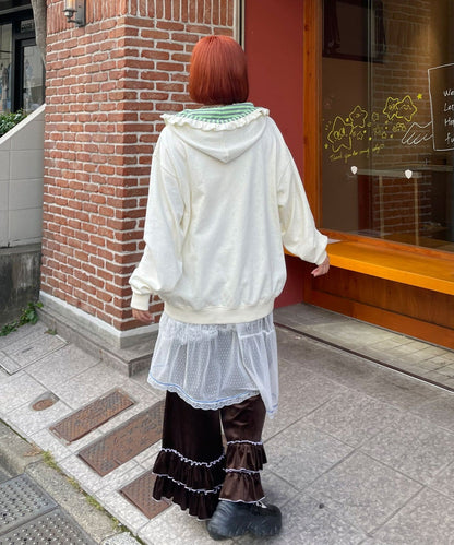 HELLO.SANFRANCISCO 橫紋Ruffle邊Double Zip Hoodie - Image 13