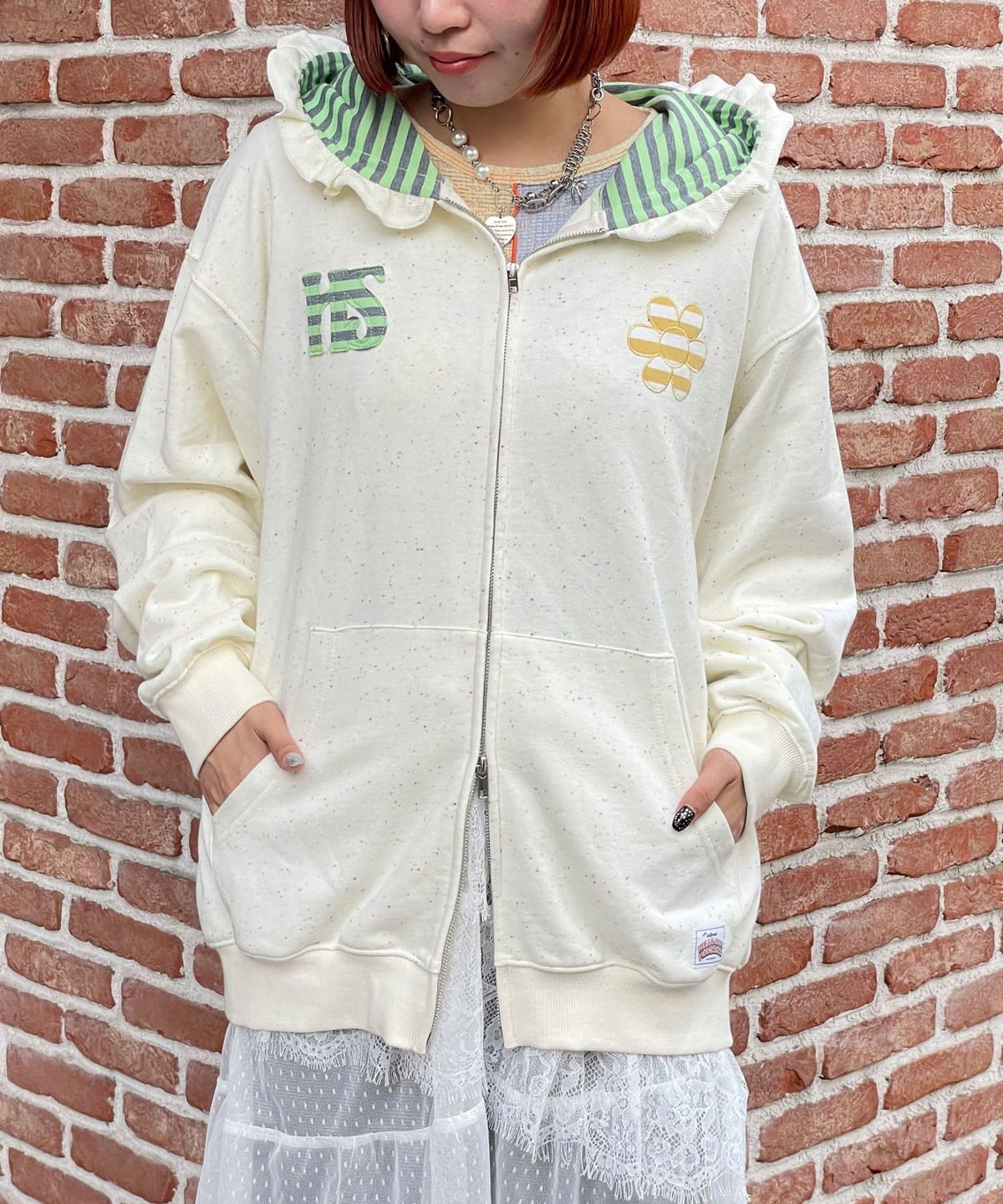 HELLO.SANFRANCISCO 橫紋Ruffle邊Double Zip Hoodie - Image 4