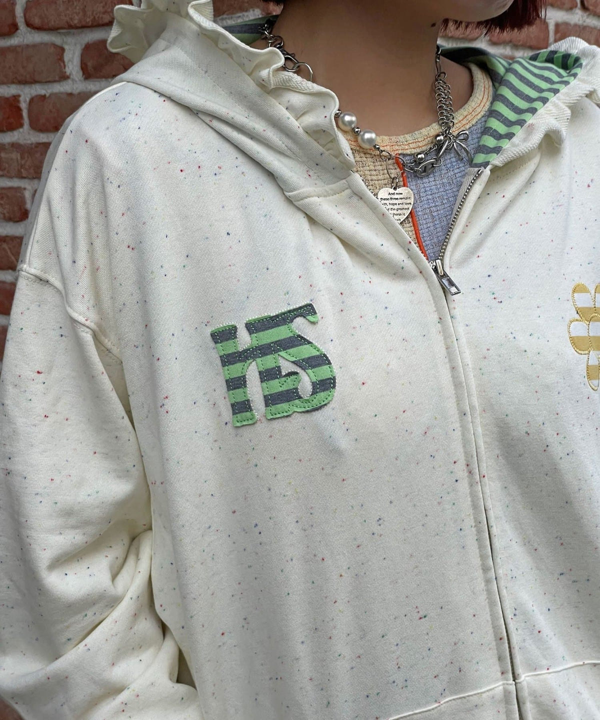 HELLO.SANFRANCISCO 橫紋Ruffle邊Double Zip Hoodie - Image 7