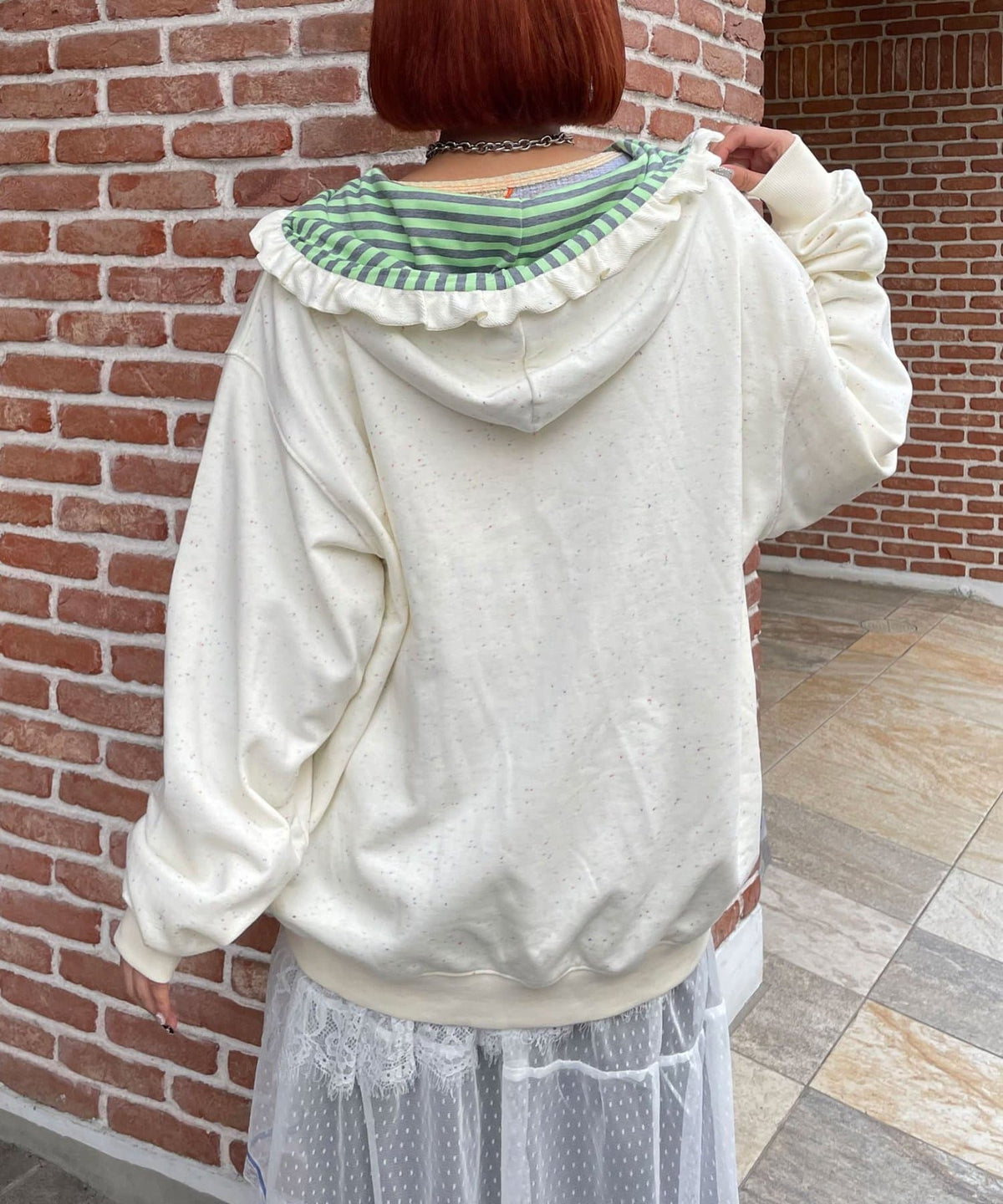 HELLO.SANFRANCISCO 橫紋Ruffle邊Double Zip Hoodie - Image 10