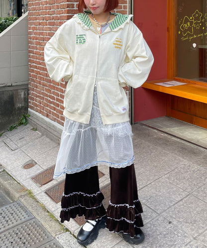 HELLO.SANFRANCISCO 橫紋Ruffle邊Double Zip Hoodie - Image 11
