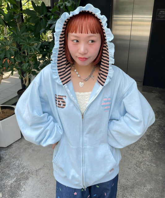 HELLO.SANFRANCISCO 橫紋Ruffle邊Double Zip Hoodie - Image 1