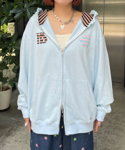 HELLO.SANFRANCISCO 橫紋Ruffle邊Double Zip Hoodie - Image 22