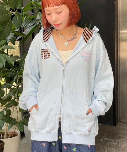 HELLO.SANFRANCISCO 橫紋Ruffle邊Double Zip Hoodie - Image 15