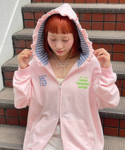 HELLO.SANFRANCISCO 橫紋Ruffle邊Double Zip Hoodie - Image 3