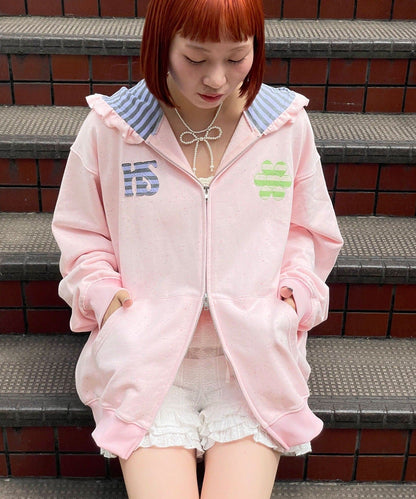 HELLO.SANFRANCISCO 橫紋Ruffle邊Double Zip Hoodie - Image 31
