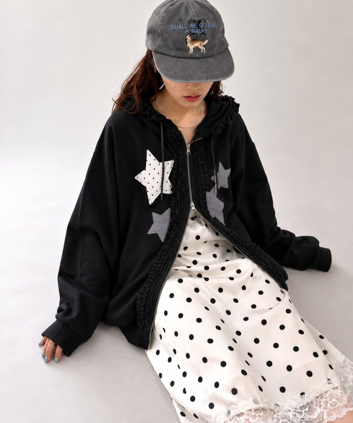 [長version] w closet Star pattern patchwork hoodie