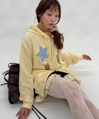 [長version] w closet Star pattern patchwork hoodie
