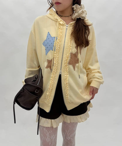 [長version] w closet Star pattern patchwork hoodie