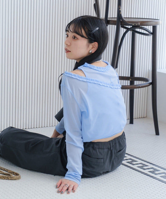 Kastane 不對稱薄紗長袖Tee - Image 1