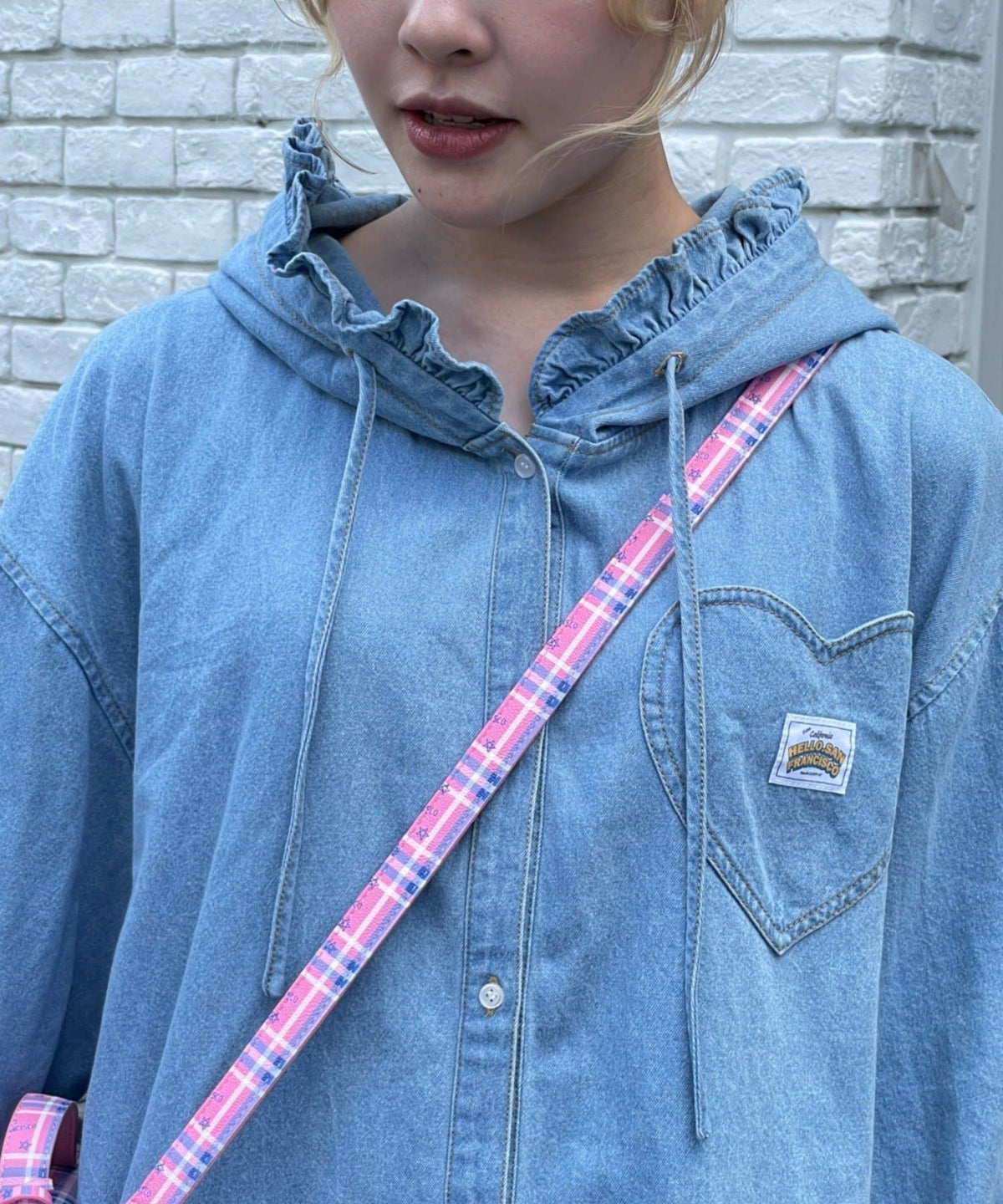 HELLO.SANFRANCISCO Denim hoodie frill blouse - Image 10
