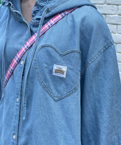 HELLO.SANFRANCISCO Denim hoodie frill blouse - Image 11