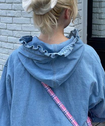 HELLO.SANFRANCISCO Denim hoodie frill blouse - Image 12