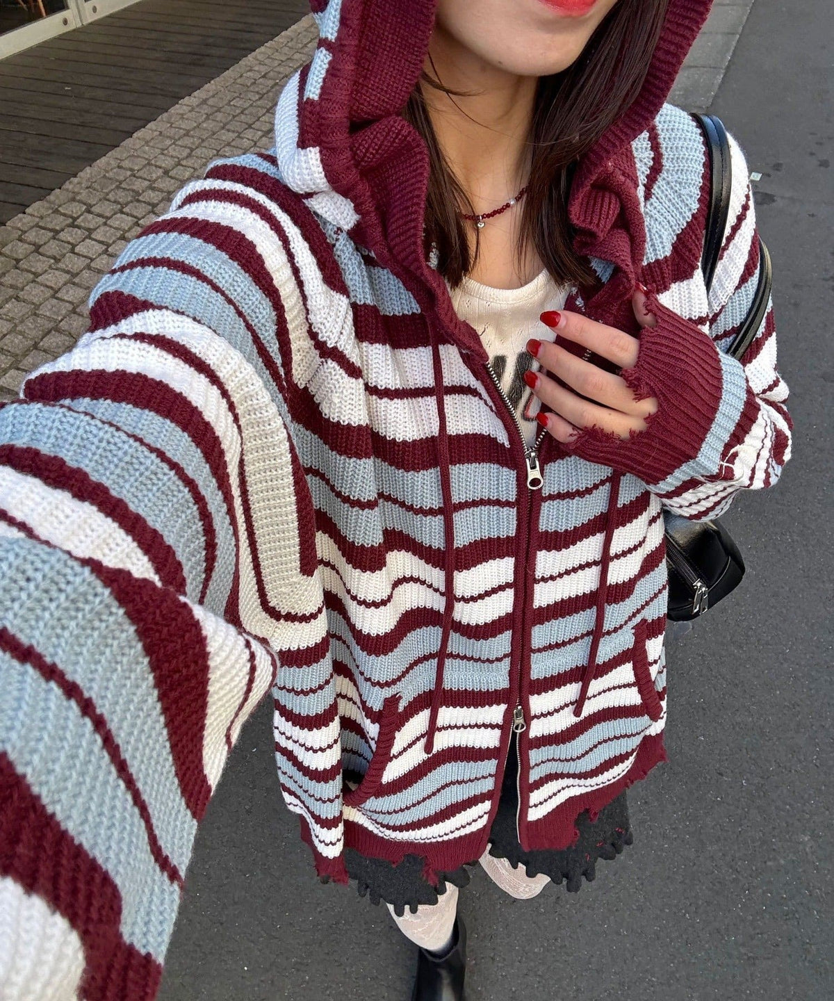 CIAOPANIC Ruffle邊Double Zip Knit Hoodie - Image 2
