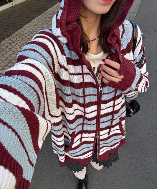 CIAOPANIC Ruffle邊Double Zip Knit Hoodie - Image 2