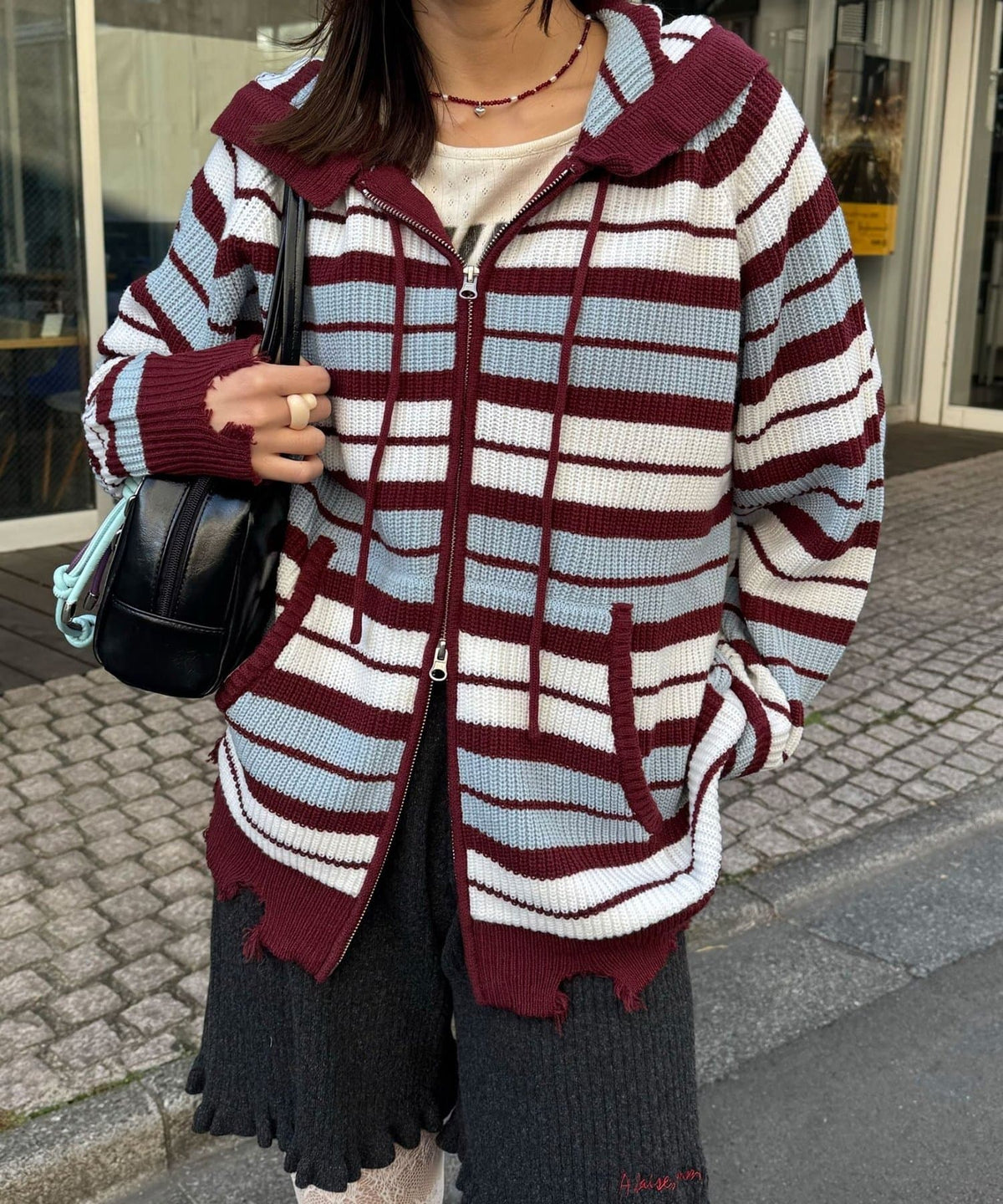 CIAOPANIC Ruffle邊Double Zip Knit Hoodie - Image 9