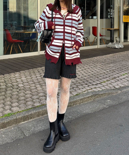 CIAOPANIC Ruffle邊Double Zip Knit Hoodie - Image 12