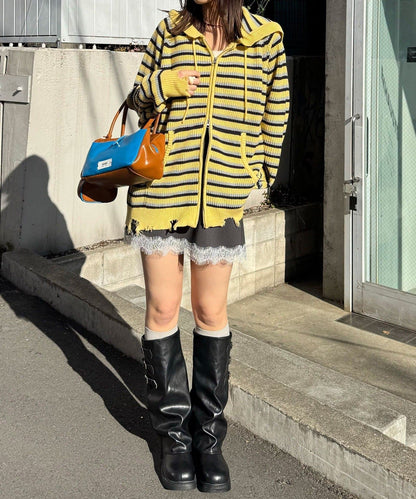 CIAOPANIC Ruffle邊Double Zip Knit Hoodie - Image 26