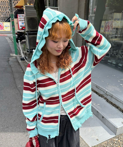 CIAOPANIC Ruffle邊Double Zip Knit Hoodie - Image 3