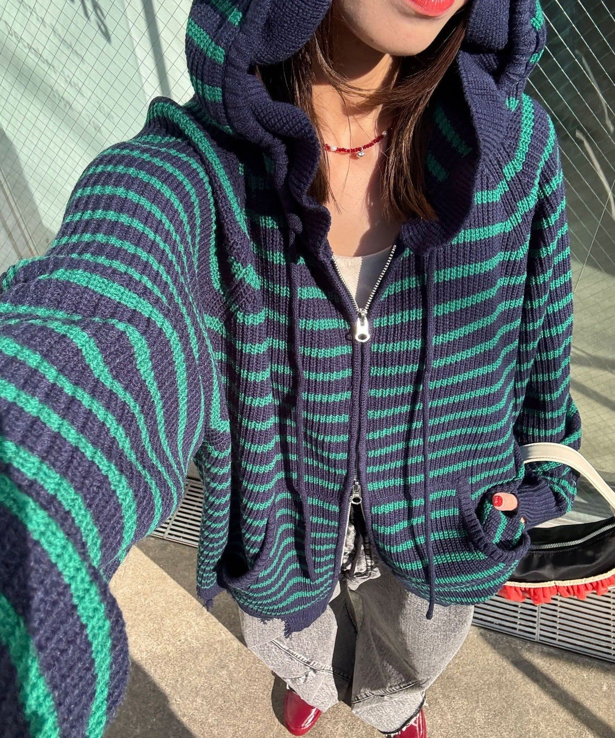 CIAOPANIC Ruffle邊Double Zip Knit Hoodie - Image 4