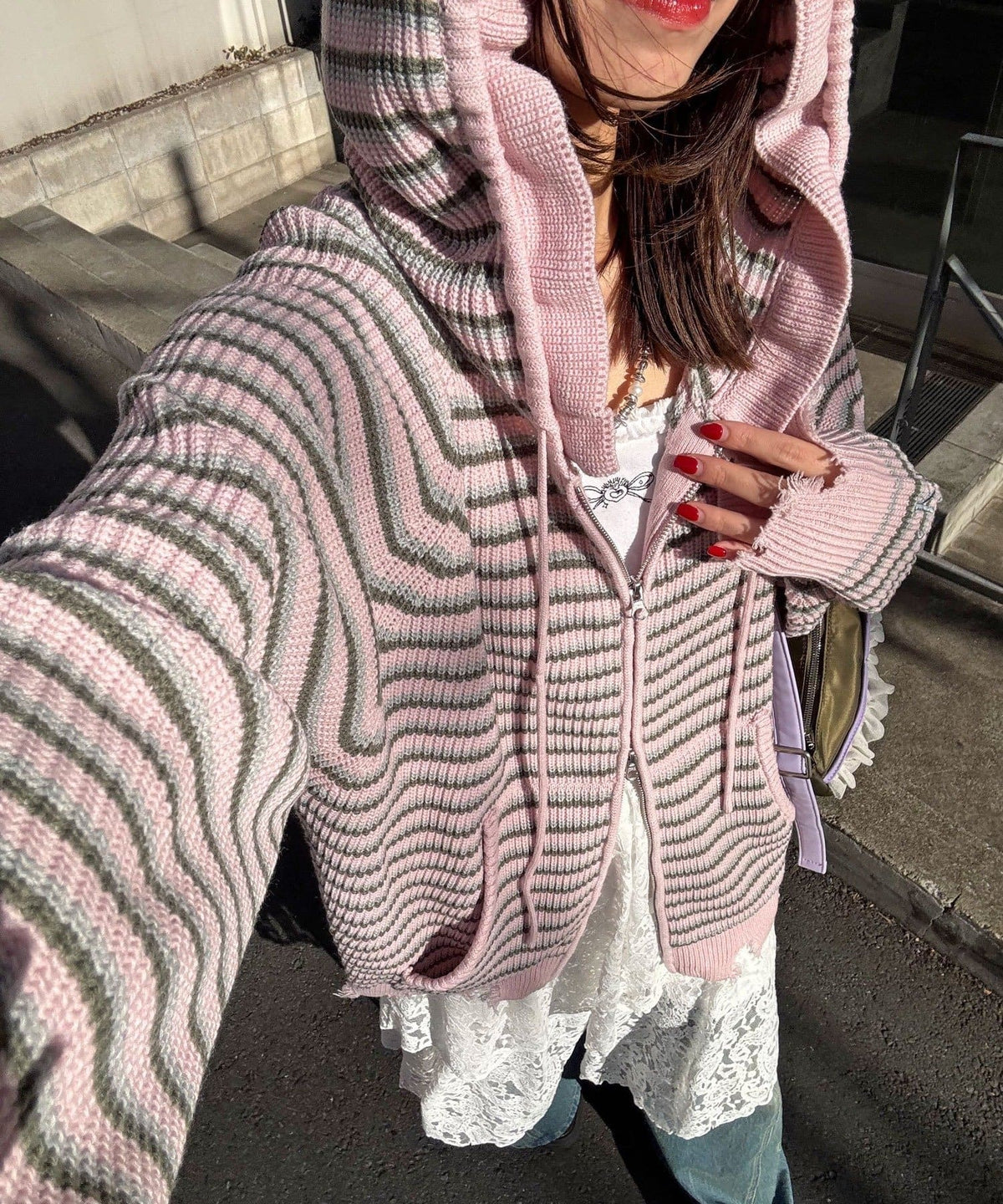 CIAOPANIC Ruffle邊Double Zip Knit Hoodie - Image 6
