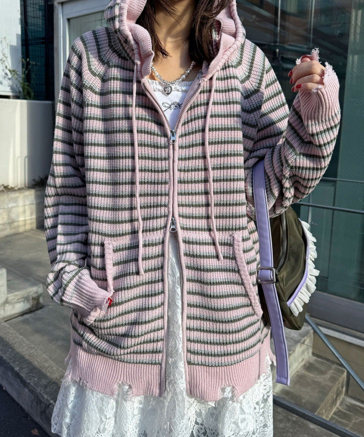 CIAOPANIC Ruffle邊Double Zip Knit Hoodie - Image 49