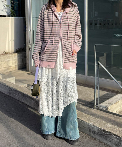 CIAOPANIC Ruffle邊Double Zip Knit Hoodie - Image 52