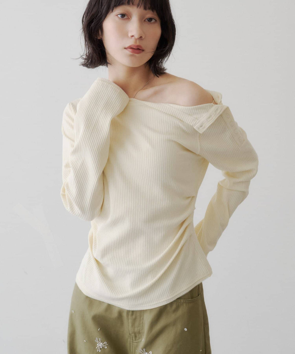 [Lace / 純色] Kastane 露肩紐扣Top - Image 6