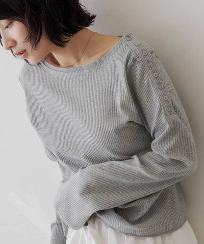 [Lace / 純色] Kastane 露肩紐扣Top - Image 4