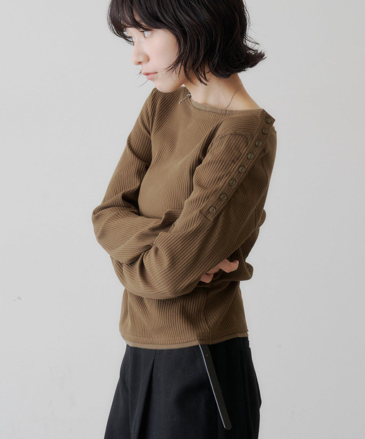 [Lace / 純色] Kastane 露肩紐扣Top - Image 5