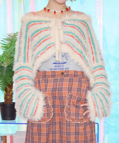 HELLO.SANFRANCISCO 2-Way Striped Cardigan with Ribbon - Image 2