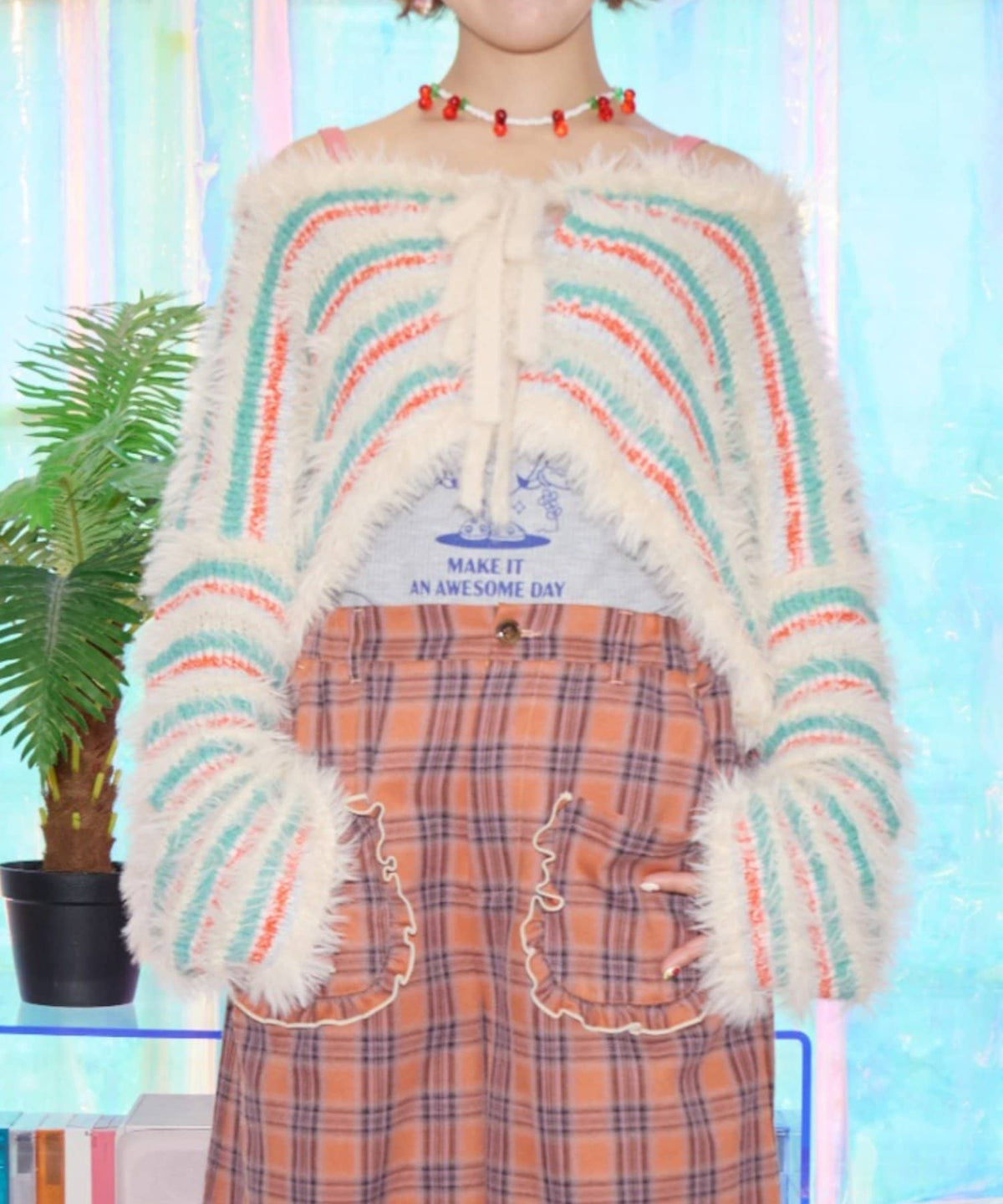 HELLO.SANFRANCISCO 2-Way Striped Cardigan with Ribbon - Image 5