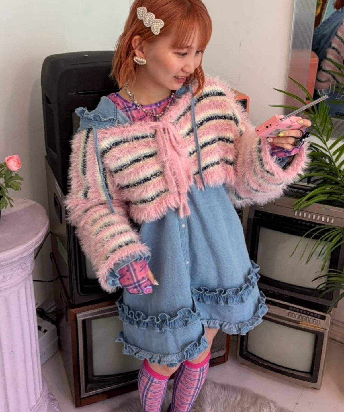 HELLO.SANFRANCISCO 2-Way Striped Cardigan with Ribbon - Image 23