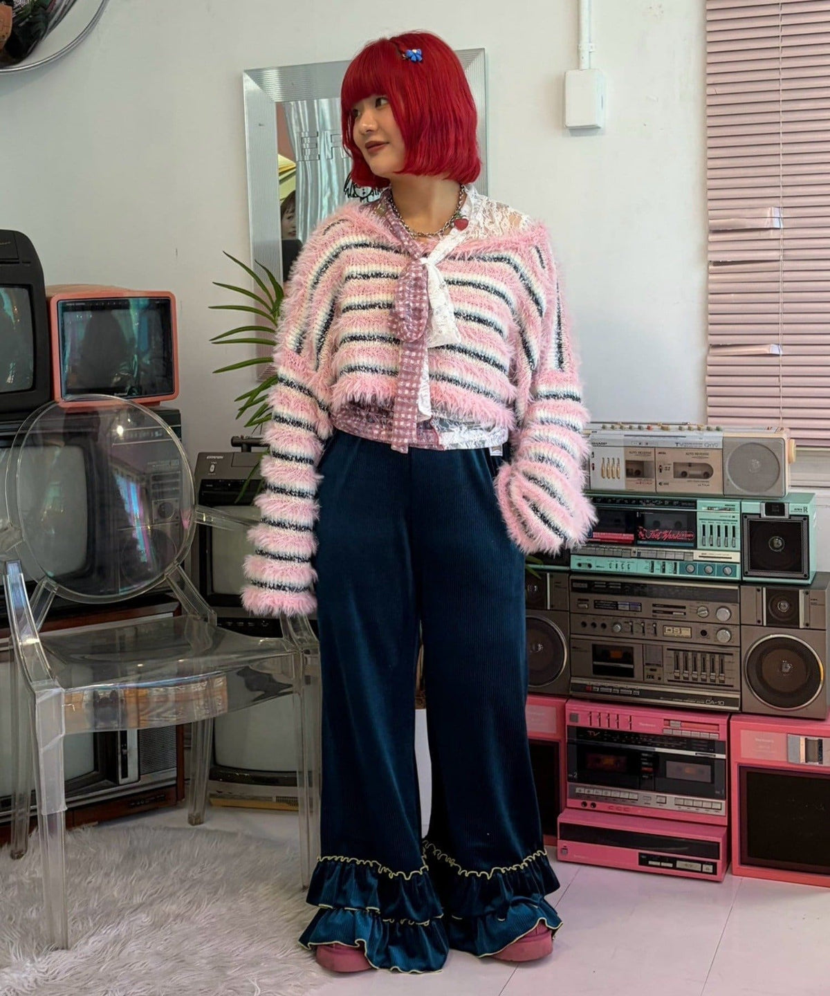 HELLO.SANFRANCISCO 2-Way Striped Cardigan with Ribbon - Image 24