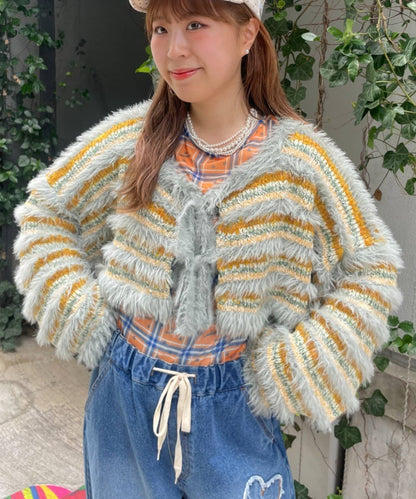 HELLO.SANFRANCISCO 2-Way Striped Cardigan with Ribbon - Image 1