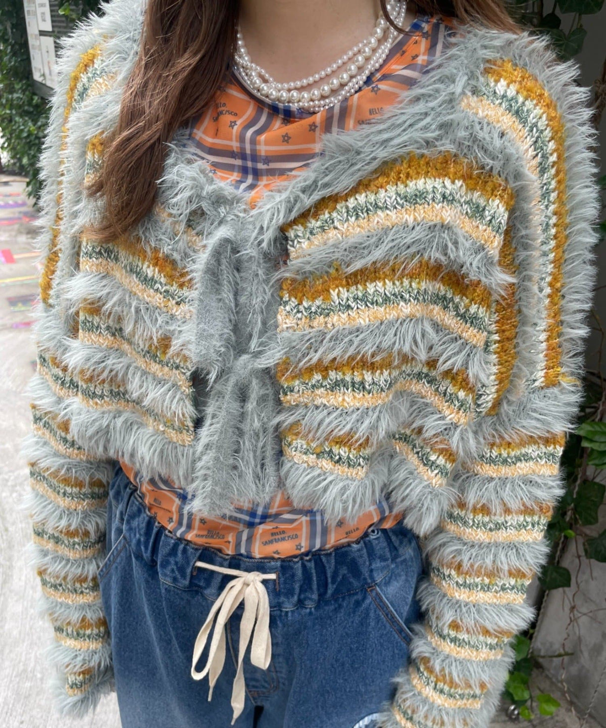 HELLO.SANFRANCISCO 2-Way Striped Cardigan with Ribbon - Image 36