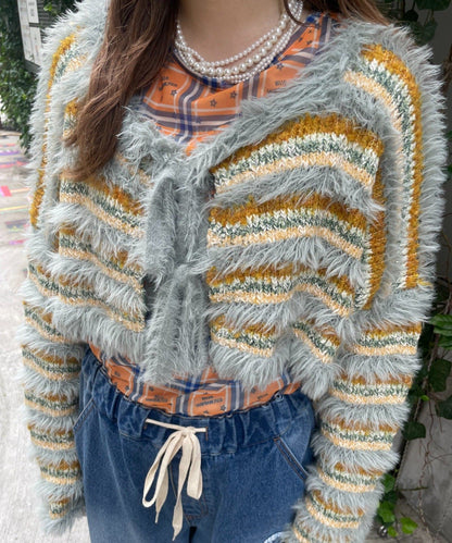 HELLO.SANFRANCISCO 2-Way Striped Cardigan with Ribbon - Image 36