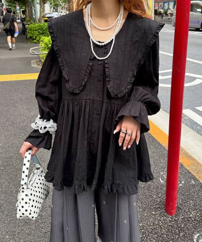 [2 Size] CIAOPANIC 大翻領 V-Neck Blouse - Image 4