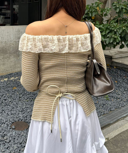 CIAOPANIC 條紋Lace領針織Top - Image 10
