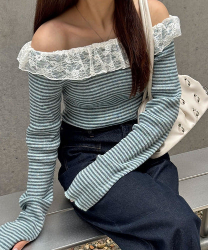 CIAOPANIC 條紋Lace領針織Top - Image 14