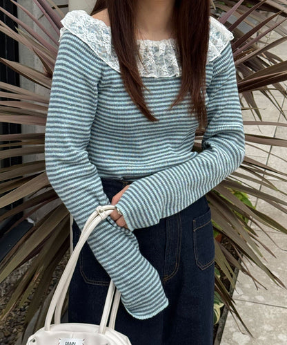 CIAOPANIC 條紋Lace領針織Top - Image 18