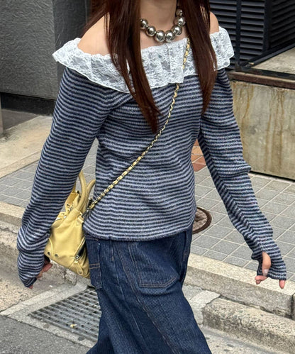 CIAOPANIC 條紋Lace領針織Top - Image 26