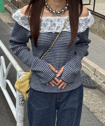 CIAOPANIC 條紋Lace領針織Top - Image 27