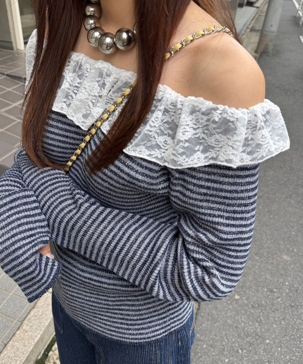 CIAOPANIC 條紋Lace領針織Top - Image 28