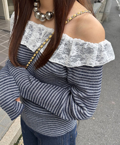 CIAOPANIC 條紋Lace領針織Top - Image 28