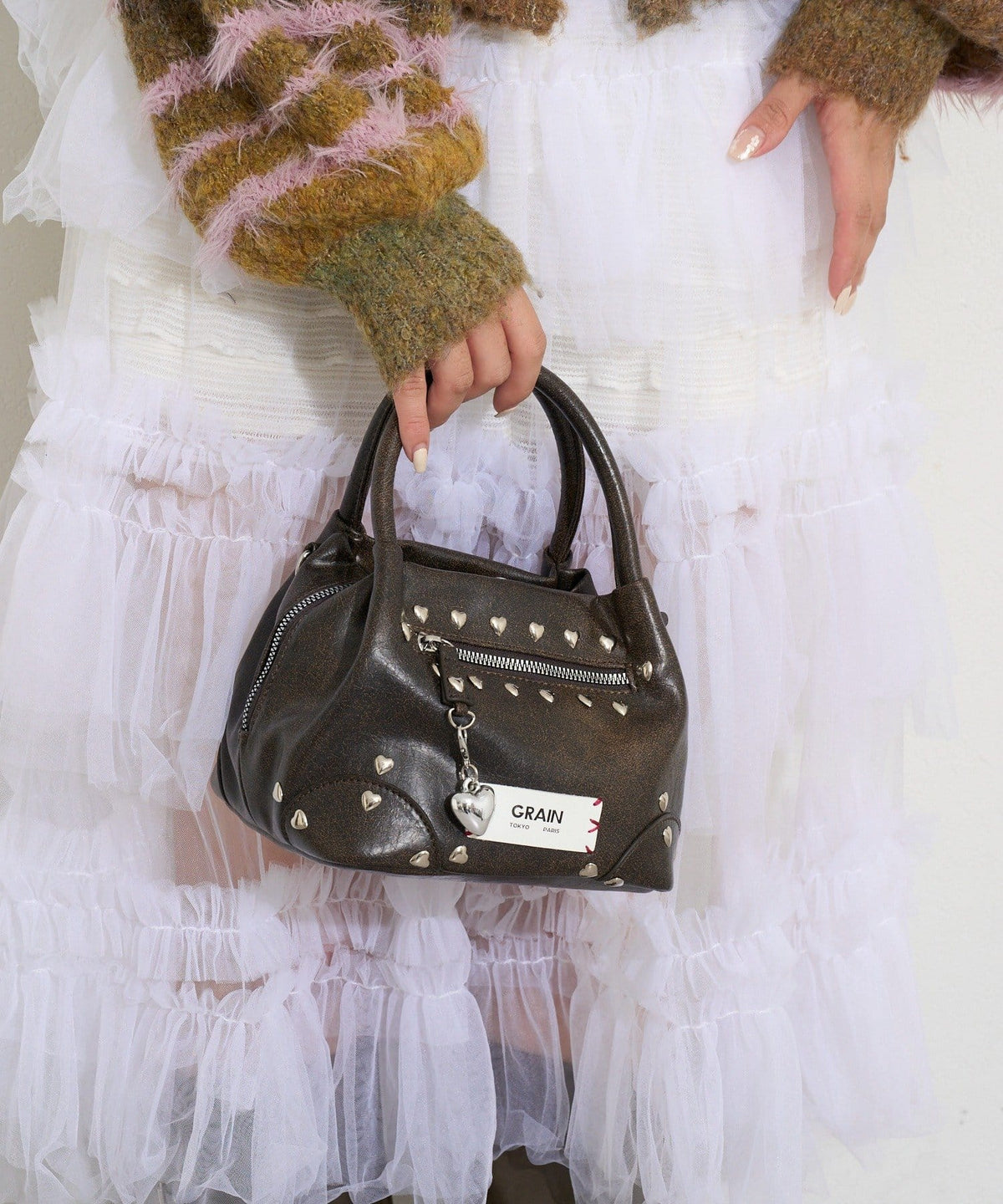 [CIAOPANIC] GRAIN 2-Way Heart Studded Bag - Image 24