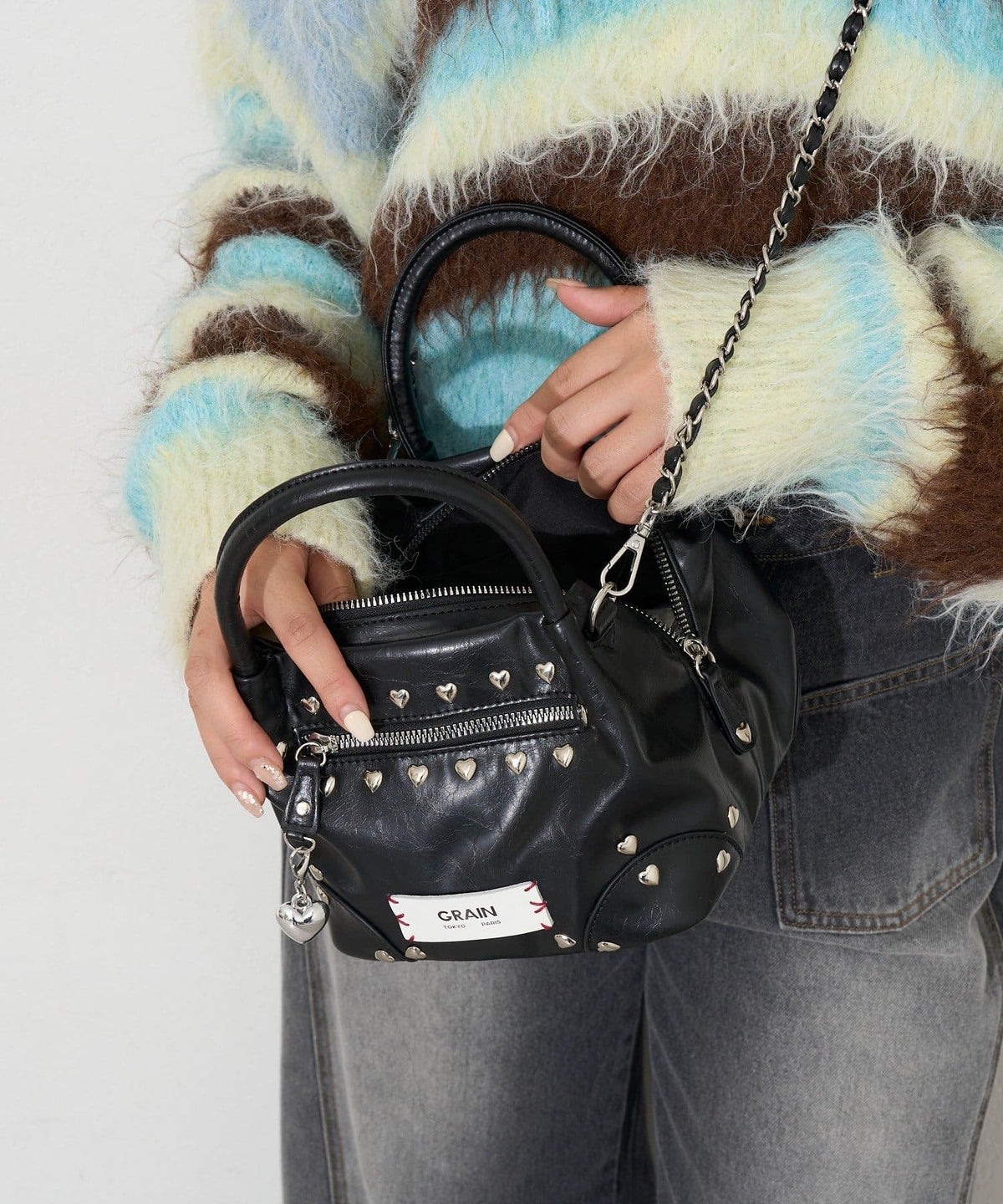 [CIAOPANIC] GRAIN 2-Way Heart Studded Bag - Image 33