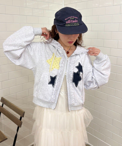 [短version] w closet Star pattern patchwork hoodie - Image 1