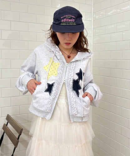 [短version] w closet Star pattern patchwork hoodie - Image 5