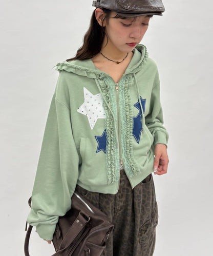 [短version] w closet Star pattern patchwork hoodie - Image 2